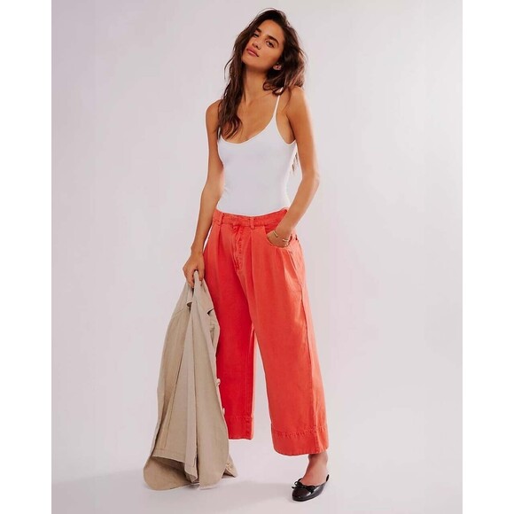 Free People Sweet Talk Chino Trousers Pants CroppedWide Leg Ankle XS 278165